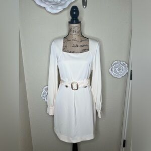 NTM: MOTF Belted Square Neckline Lined Cream & Gold Dress Size Small